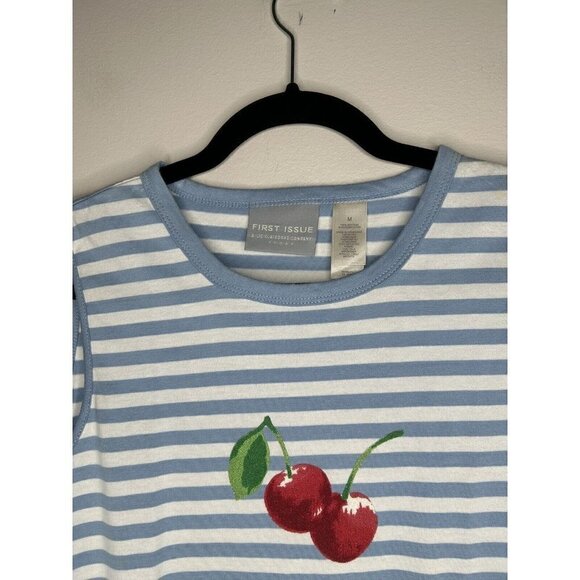 First Issue Liz Claiborne Blue White Striped Cherry Tank y2K Size Medium… - Picture 3 of 11